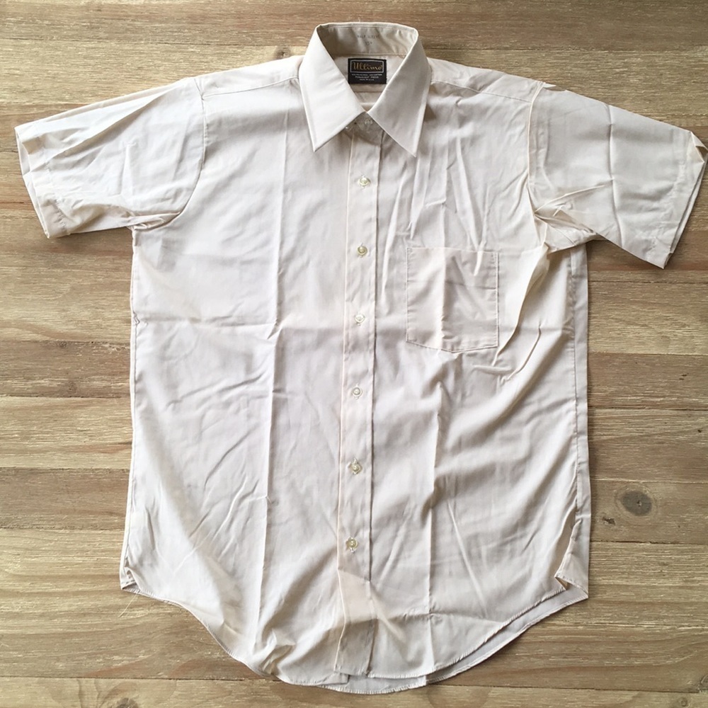 Vintage 70's ULTIMO Mens Beige Short Sleeve Dress Shirt Size 15 Made in USA